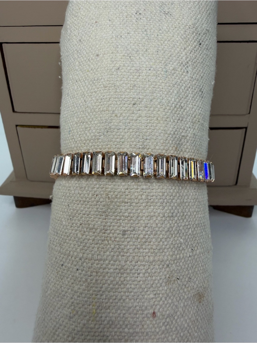 Crystal Baguette Stretch Bracelet - Rose Gold plate (Possibly retired Swarovski)